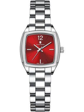 Women's Silver Red Luxury Stainless Steel Analog Waterproof Elegant Wrist Watch